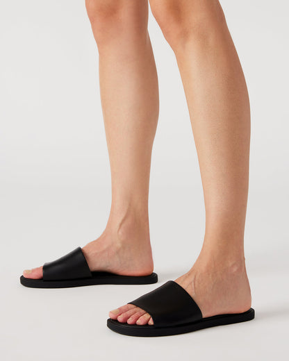 KAYA Black Leather Slide Sandal | Women's Sandals - Steve Madden