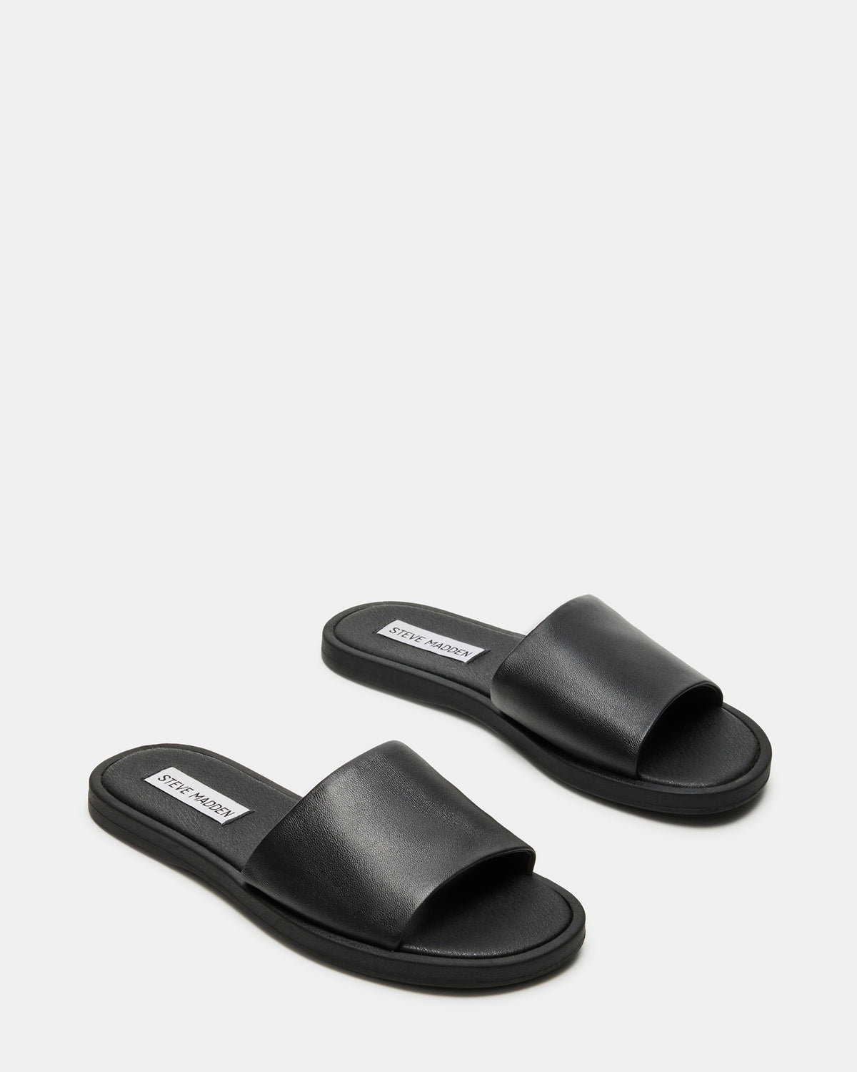 KAYA Black Leather Slide Sandal | Women's Sandals - Steve Madden
