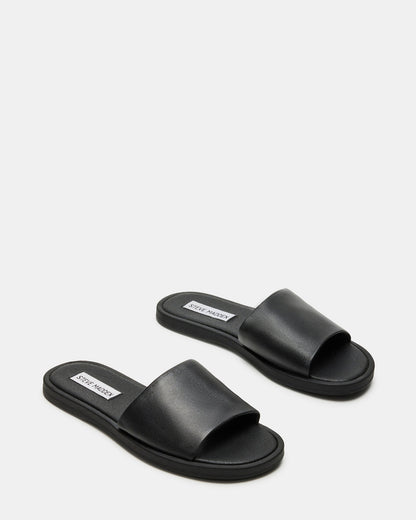 KAYA Black Leather Slide Sandal | Women's Sandals - Steve Madden