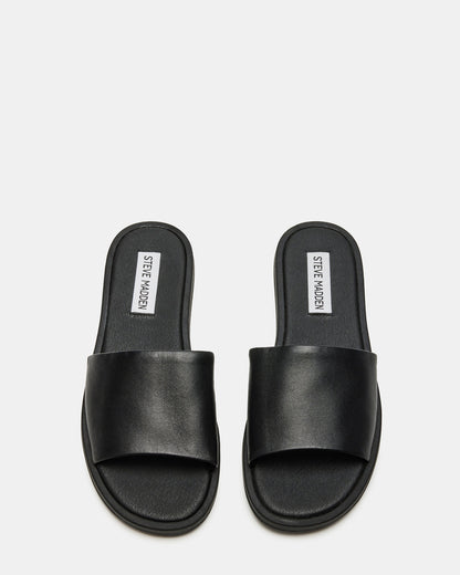 KAYA Black Leather Slide Sandal | Women's Sandals - Steve Madden