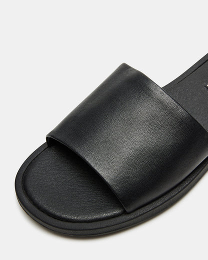 KAYA Black Leather Slide Sandal | Women's Sandals - Steve Madden