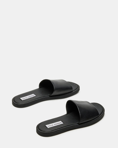 KAYA Black Leather Slide Sandal | Women's Sandals - Steve Madden