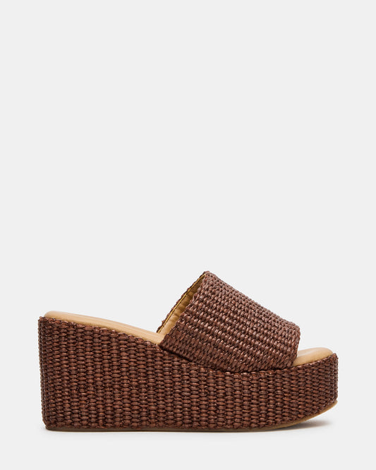 JETTY Brown Raffia Platform Wedge Women's Sandal - Steve Madden