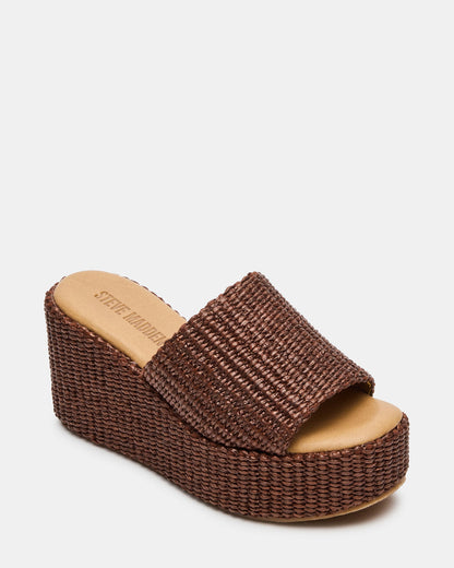 JETTY Brown Raffia Platform Wedge Women's Sandal - Steve Madden