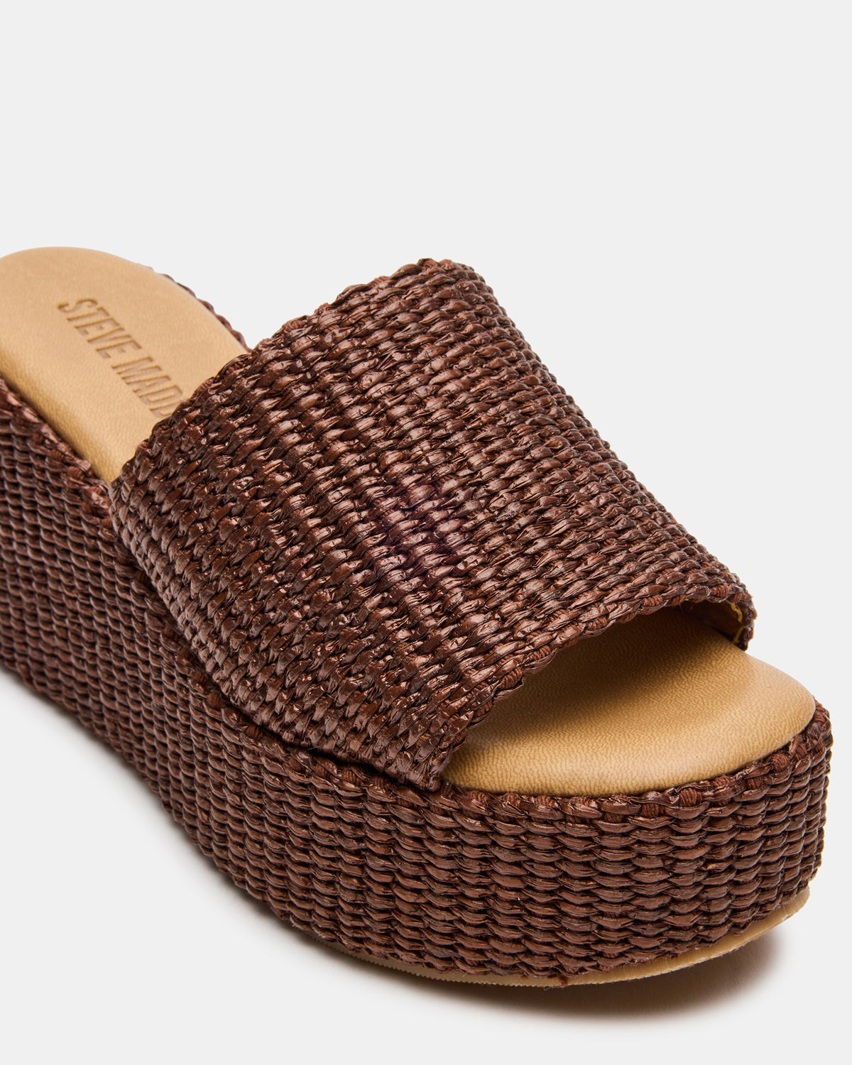 JETTY Brown Raffia Platform Wedge Women's Sandal - Steve Madden