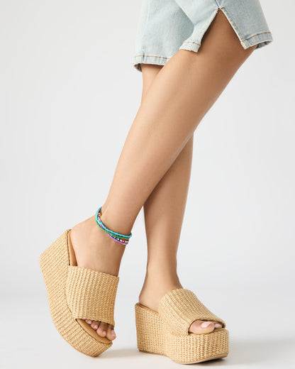 JETTY Brown Raffia Platform Wedge Women's Sandal - Steve Madden