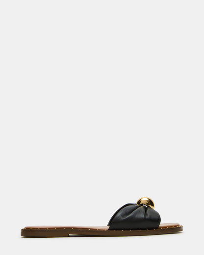 DIPSY Black Leather Slide Rounded Toe Women's Sandal - Steve Madden