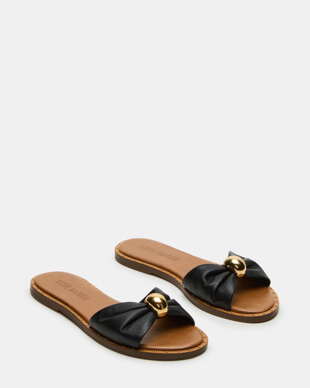 DIPSY Black Leather Slide Rounded Toe Women's Sandal - Steve Madden