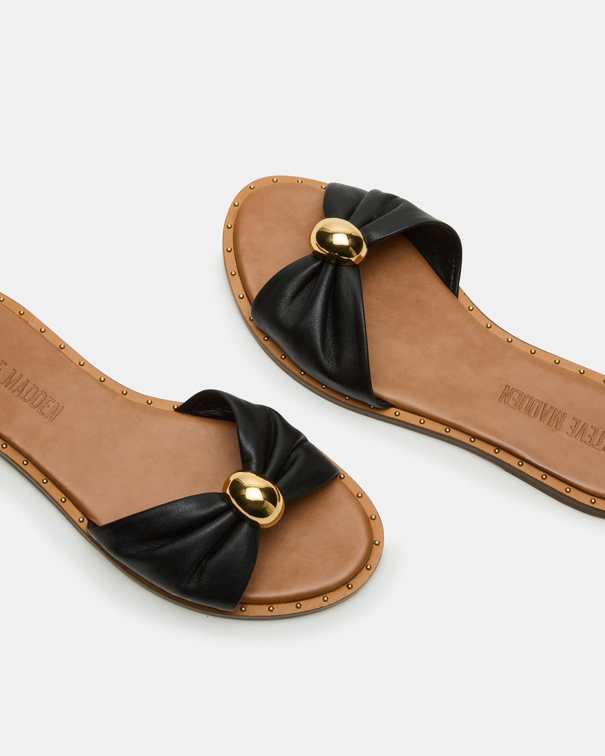 DIPSY Black Leather Slide Rounded Toe Women's Sandal - Steve Madden