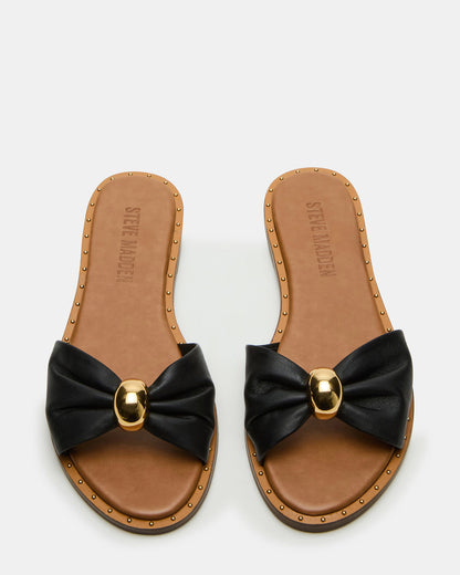 DIPSY Black Leather Slide Rounded Toe Women's Sandal - Steve Madden