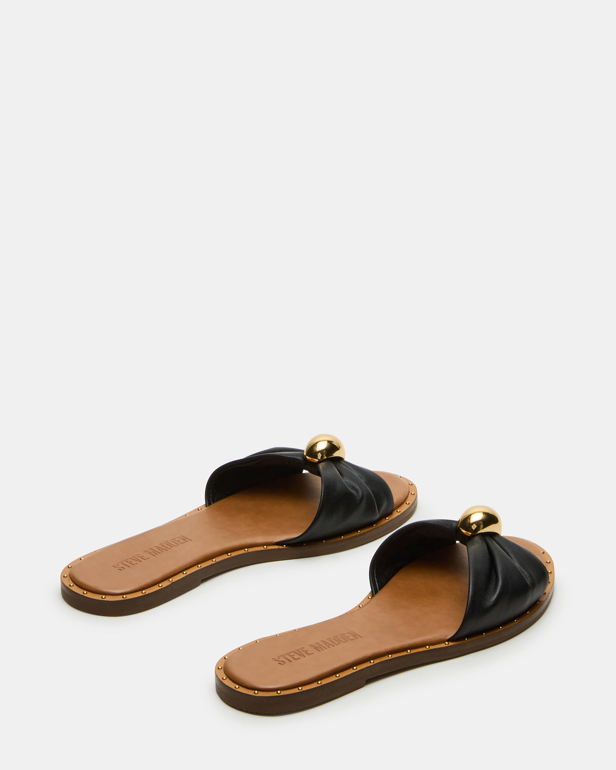 DIPSY Black Leather Slide Rounded Toe Women's Sandal - Steve Madden