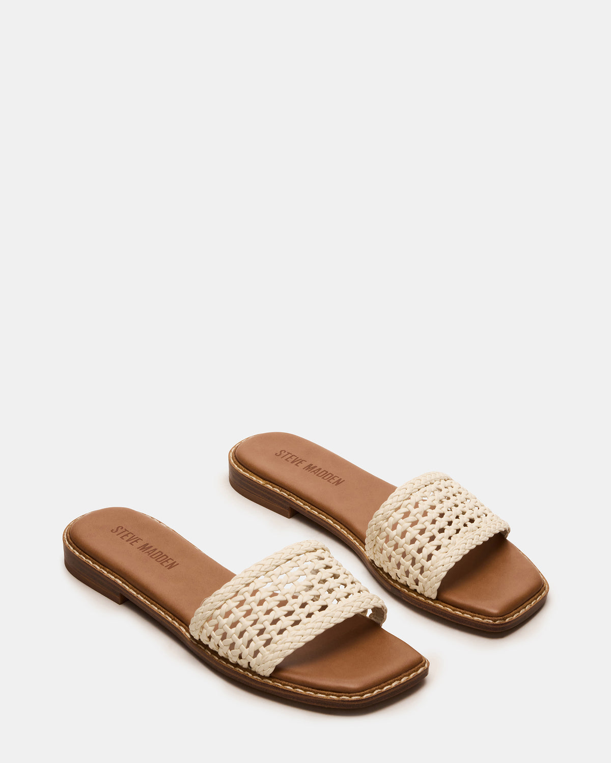 SNIDER White Square-Toe Slide Woven Women's Sandal - Steve Madden