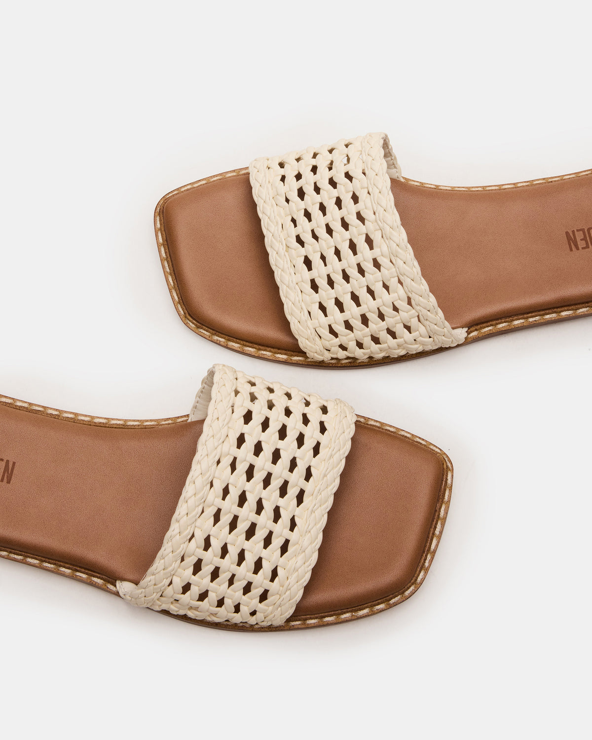 SNIDER White Square-Toe Slide Woven Women's Sandal - Steve Madden
