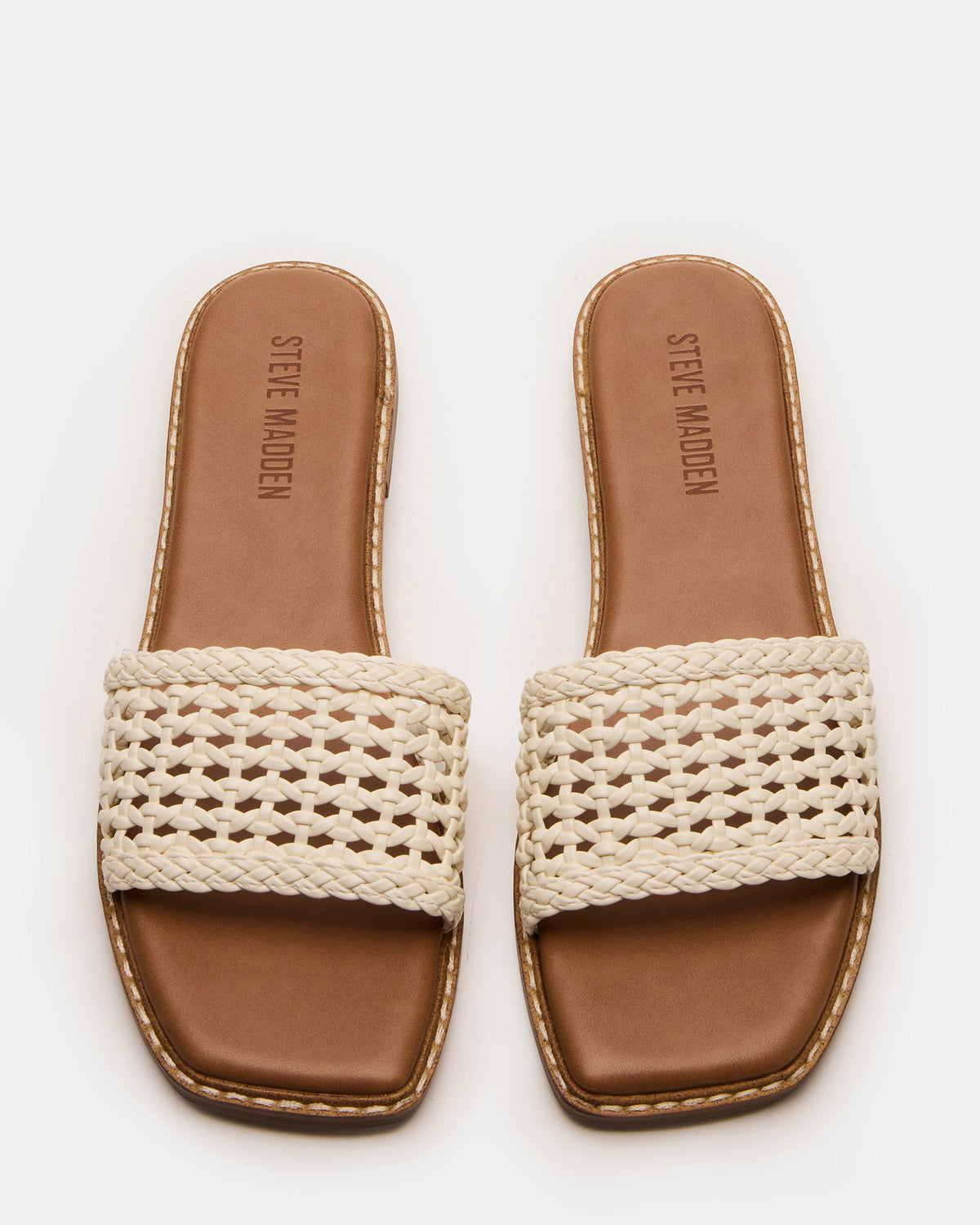 SNIDER White Square-Toe Slide Woven Women's Sandal - Steve Madden