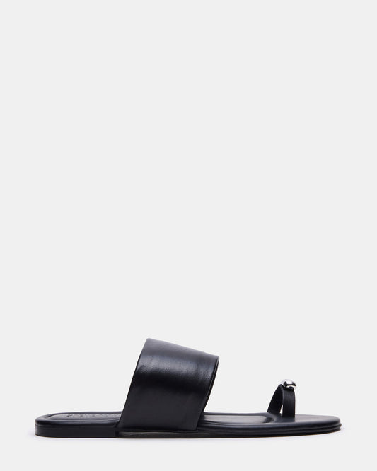 DECADENT Black Leather Rounded-Toe Slide Women's Sandal - Steve Madden
