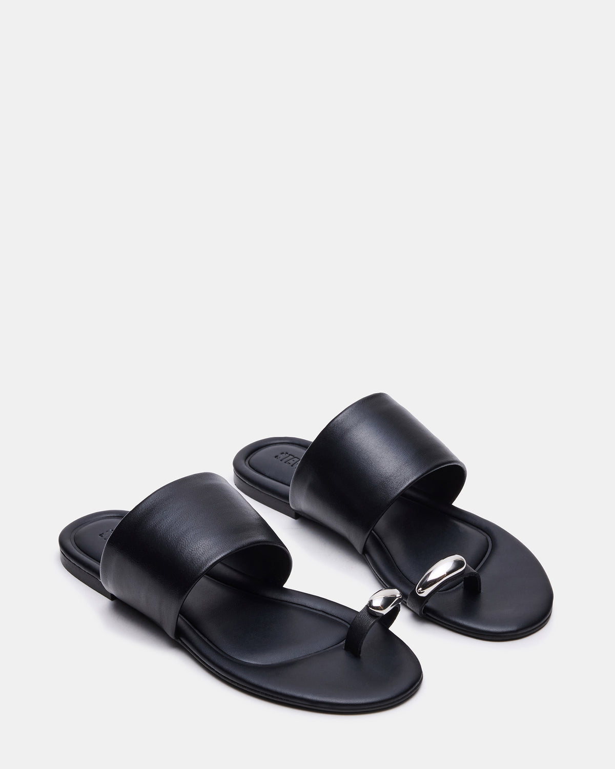 DECADENT Black Leather Rounded-Toe Slide Women's Sandal - Steve Madden