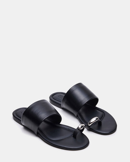 DECADENT Black Leather Rounded-Toe Slide Women's Sandal - Steve Madden