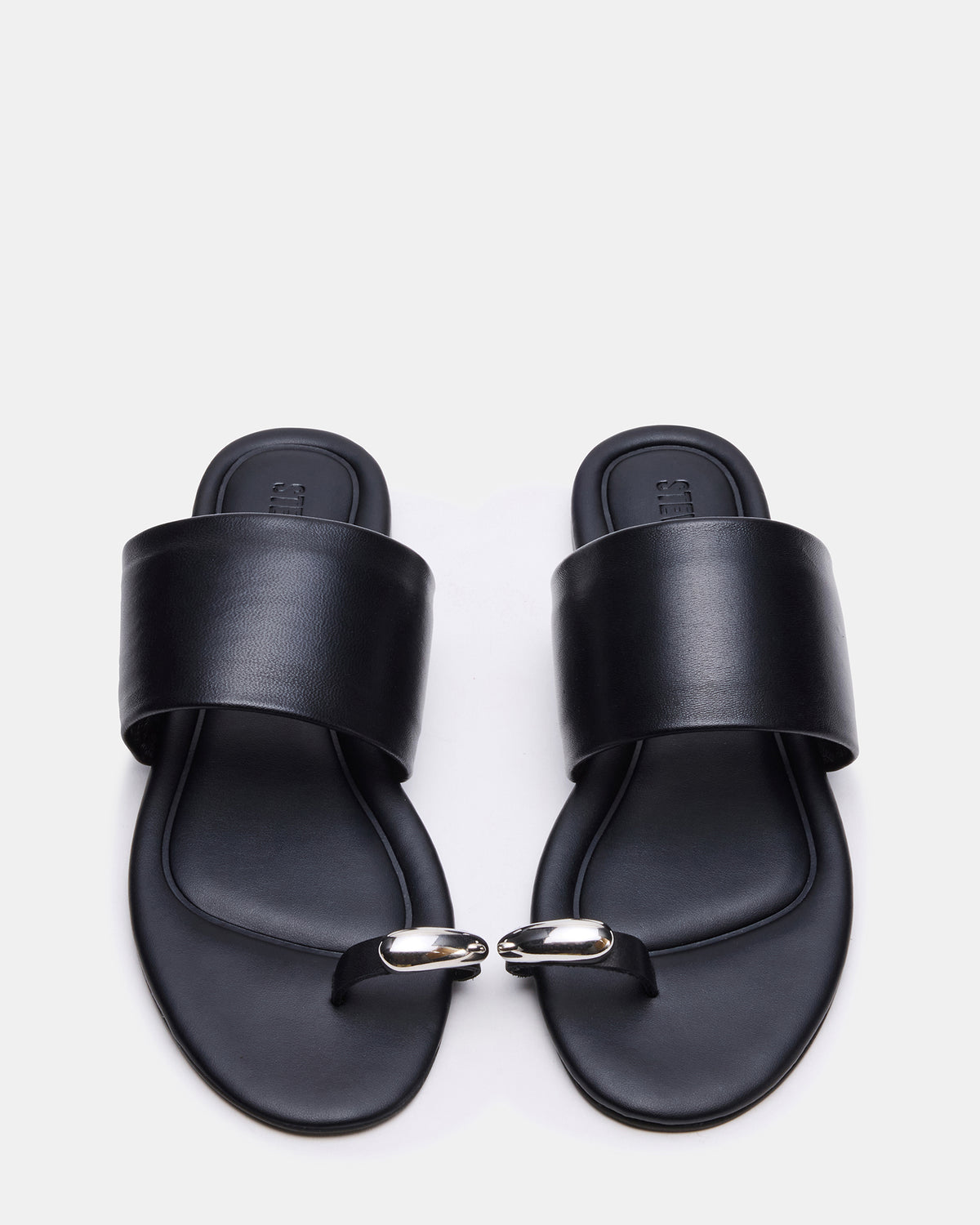 DECADENT Black Leather Rounded-Toe Slide Women's Sandal - Steve Madden