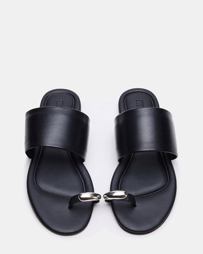 DECADENT Black Leather Rounded-Toe Slide Women's Sandal - Steve Madden