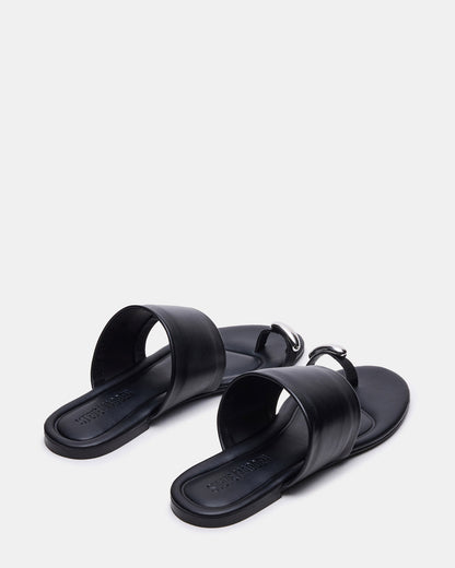 DECADENT Black Leather Rounded-Toe Slide Women's Sandal - Steve Madden