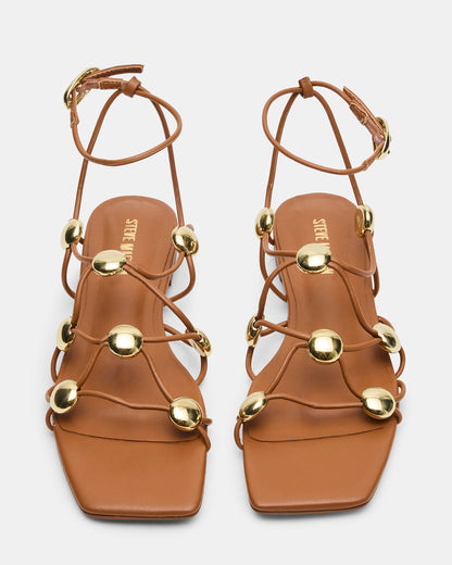 TIDES Cognac Strappy Square-Toe Women's Sandal - Steve Madden