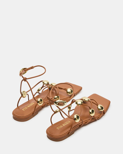TIDES Cognac Strappy Square-Toe Women's Sandal - Steve Madden