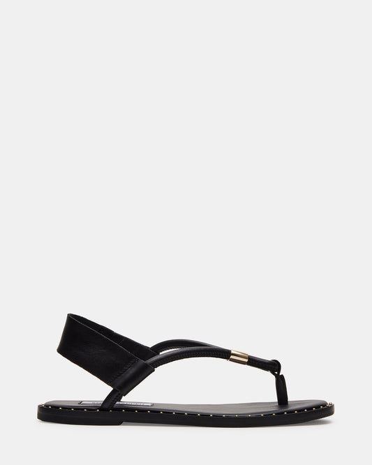 MEDUZA Black Leather Women's Studded Thong Sandal - Steve Madden