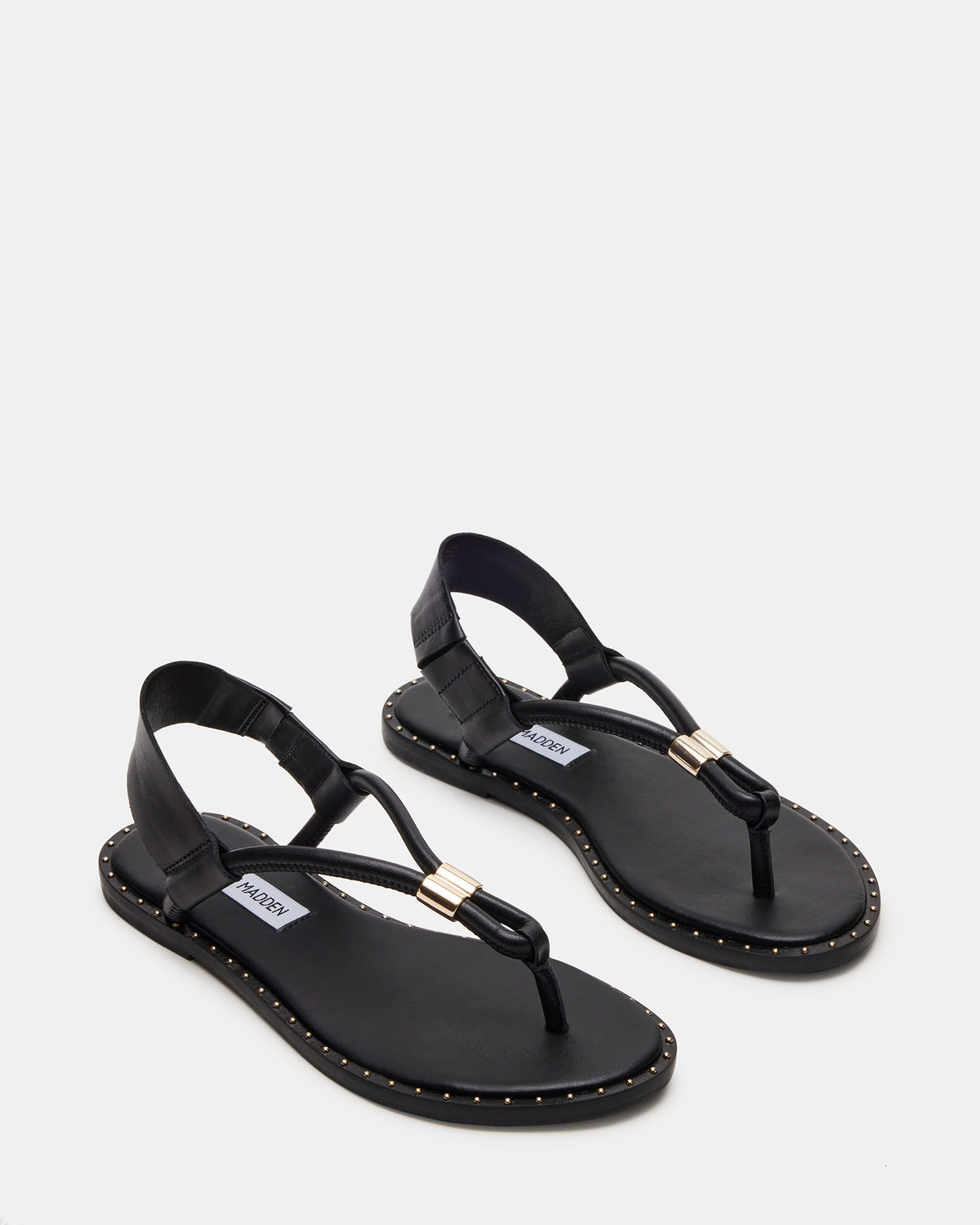 MEDUZA Black Leather Women's Studded Thong Sandal - Steve Madden