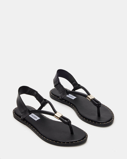 MEDUZA Black Leather Women's Studded Thong Sandal - Steve Madden