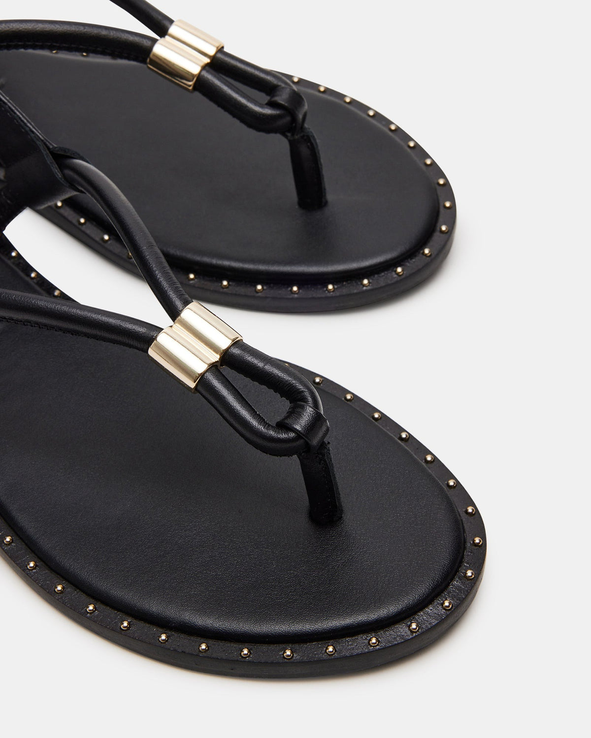 MEDUZA Black Leather Women's Studded Thong Sandal - Steve Madden