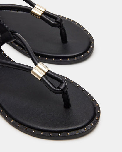 MEDUZA Black Leather Women's Studded Thong Sandal - Steve Madden