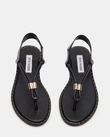 MEDUZA Black Leather Women's Studded Thong Sandal - Steve Madden