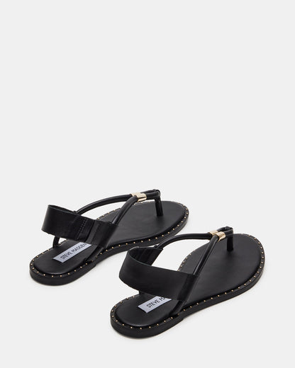 MEDUZA Black Leather Women's Studded Thong Sandal - Steve Madden