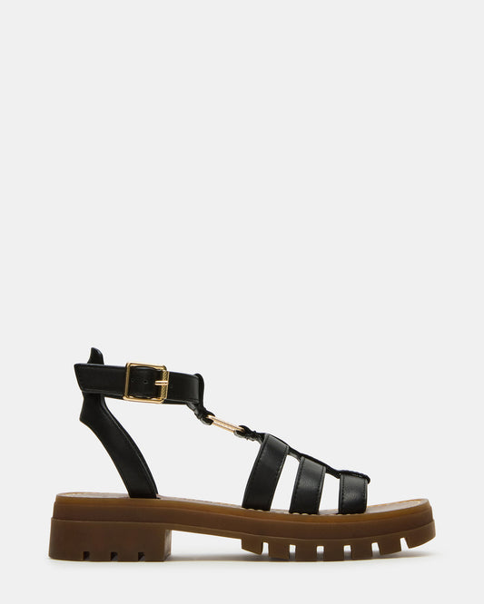 JARELLI Black Leather Strappy Platform Women's Sandal - Steve Madden