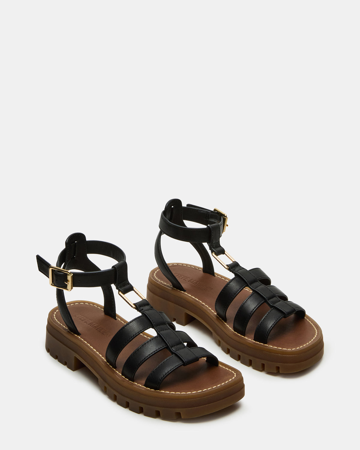 JARELLI Black Leather Strappy Platform Women's Sandal - Steve Madden