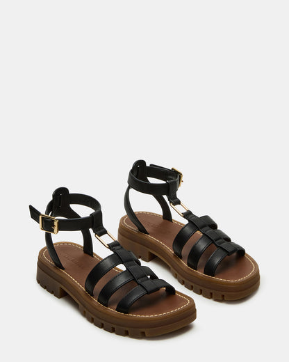 JARELLI Black Leather Strappy Platform Women's Sandal - Steve Madden