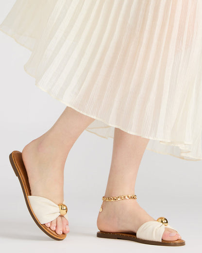 DIPSY White Leather Slide Rounded Toe Women's Sandal - Steve Madden