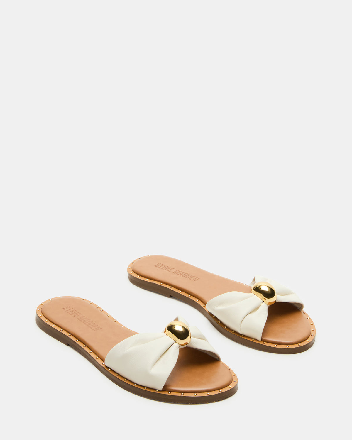 DIPSY White Leather Slide Rounded Toe Women's Sandal - Steve Madden
