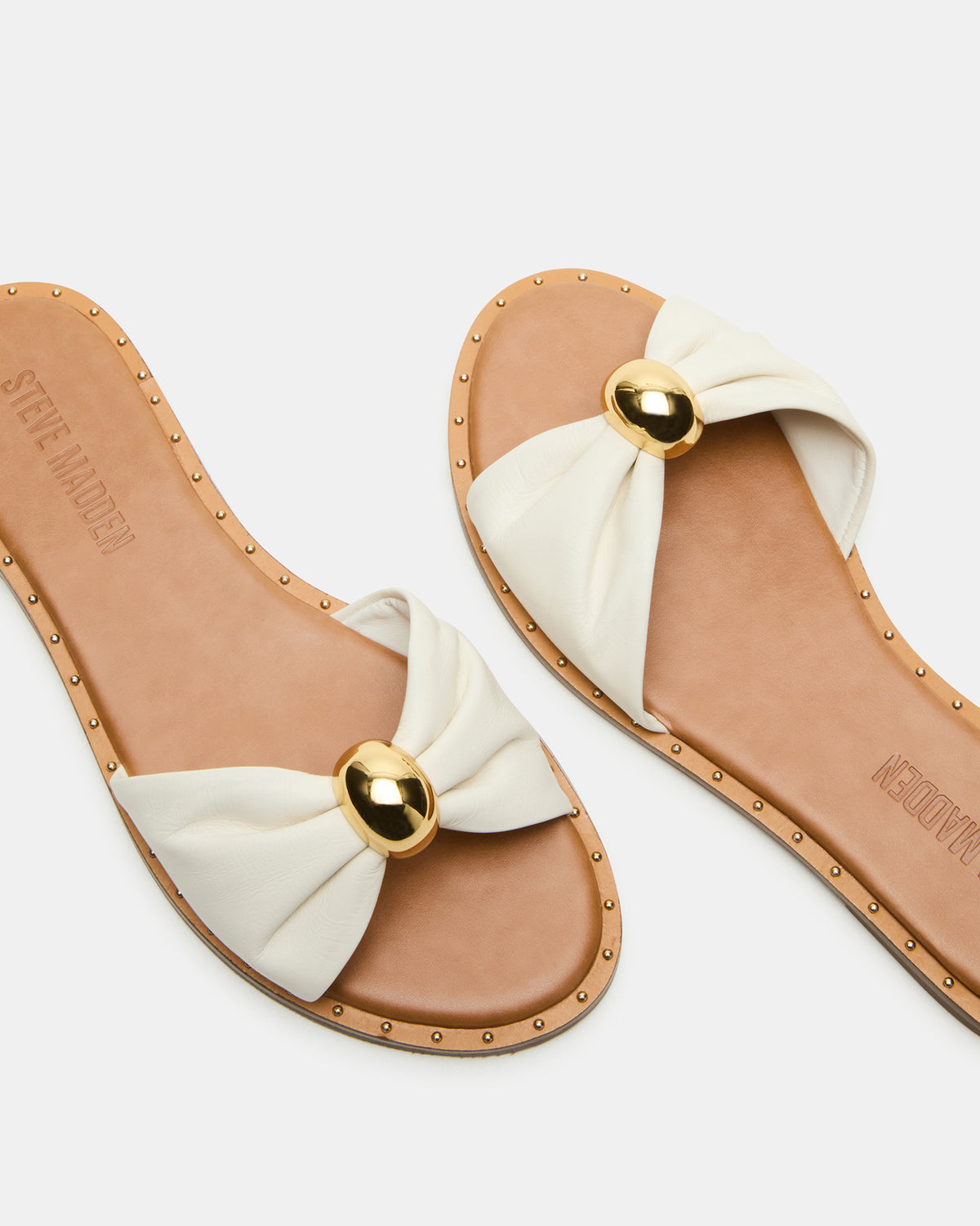 DIPSY White Leather Slide Rounded Toe Women's Sandal - Steve Madden