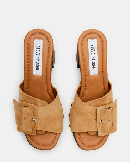 MARLENA Sand Suede Women's Wood Bottom Mule Platform Heel - Steve Madden