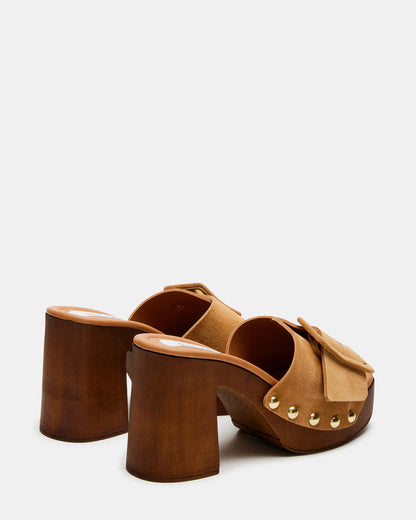 MARLENA Sand Suede Women's Wood Bottom Mule Platform Heel - Steve Madden