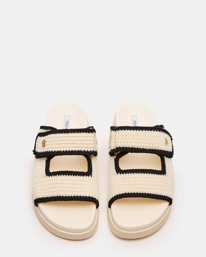 MAYSIE Cream Multi Woven Flatform Footbed Slide Women's Sandal - Steve Madden