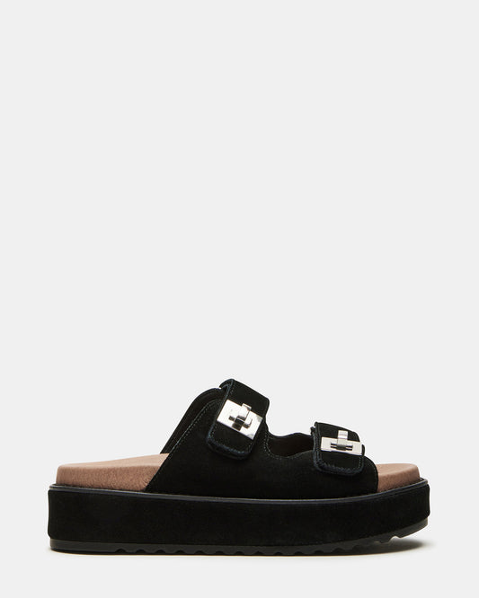 BIGSCHMONA Black/Black Suede Women's Platform Slide Sandal - Steve Madden