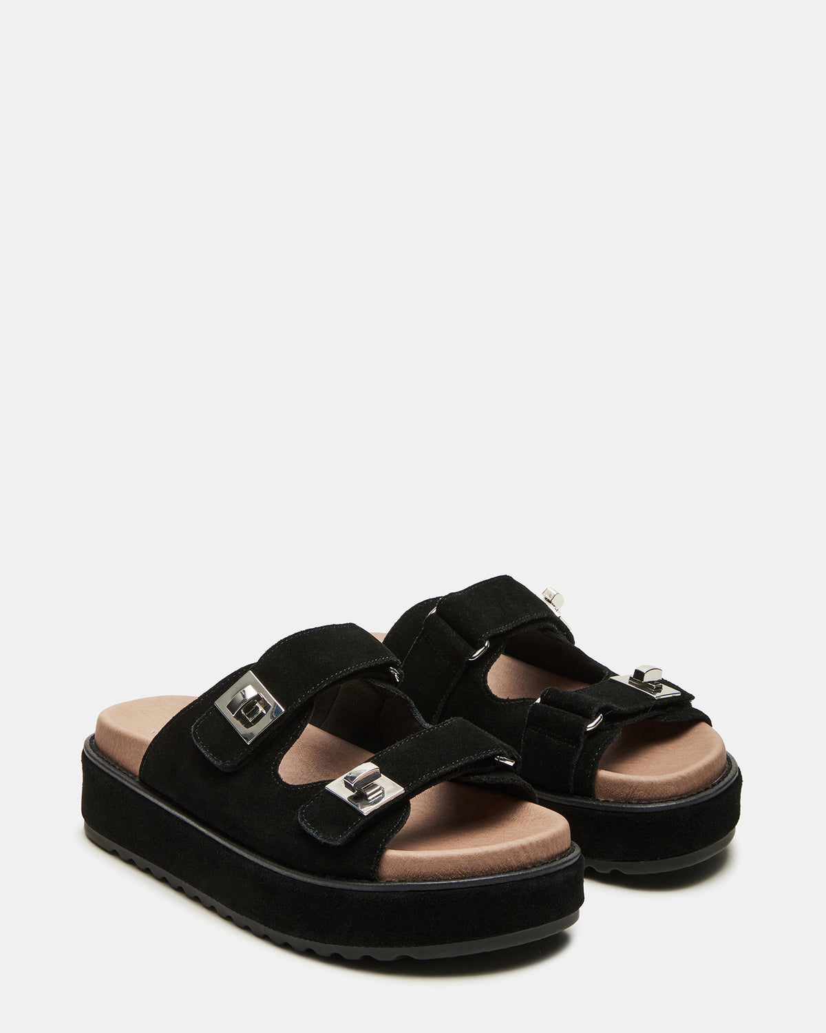 BIGSCHMONA Black/Black Suede Women's Platform Slide Sandal - Steve Madden