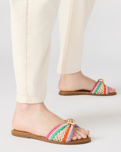 DIPSY Multi Raffia Slide Rounded Toe Women's Sandal - Steve Madden
