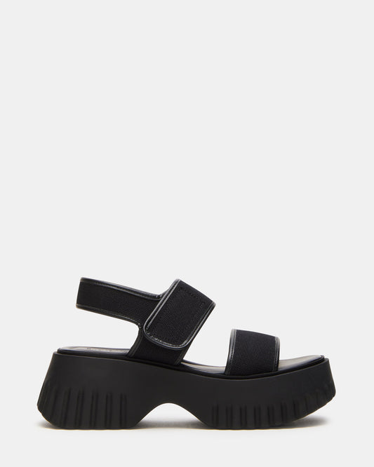 GROVER Black/Black Women's Square-Toe Platform Sandal - Steve Madden