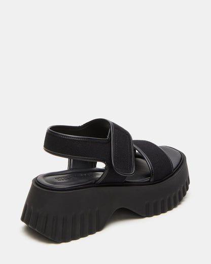 GROVER Black/Black Women's Square-Toe Platform Sandal - Steve Madden