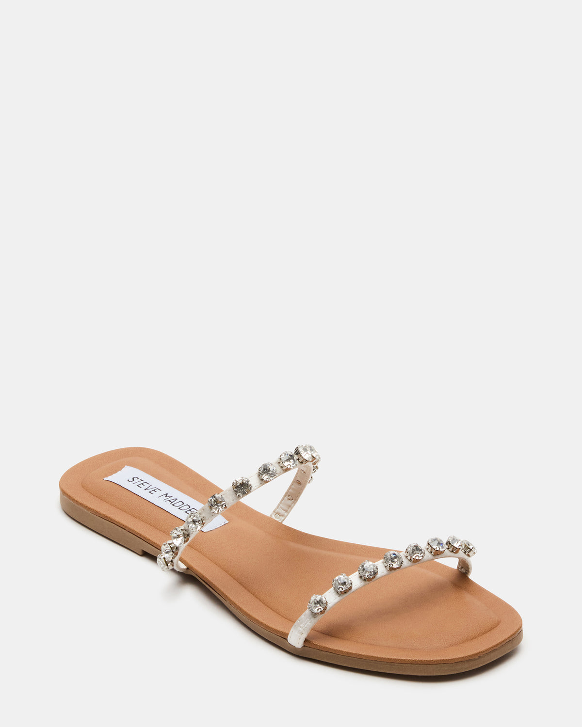 RETREAT Rhinestones Women's Strappy Square-Toe Slide Sandal - Steve Madden