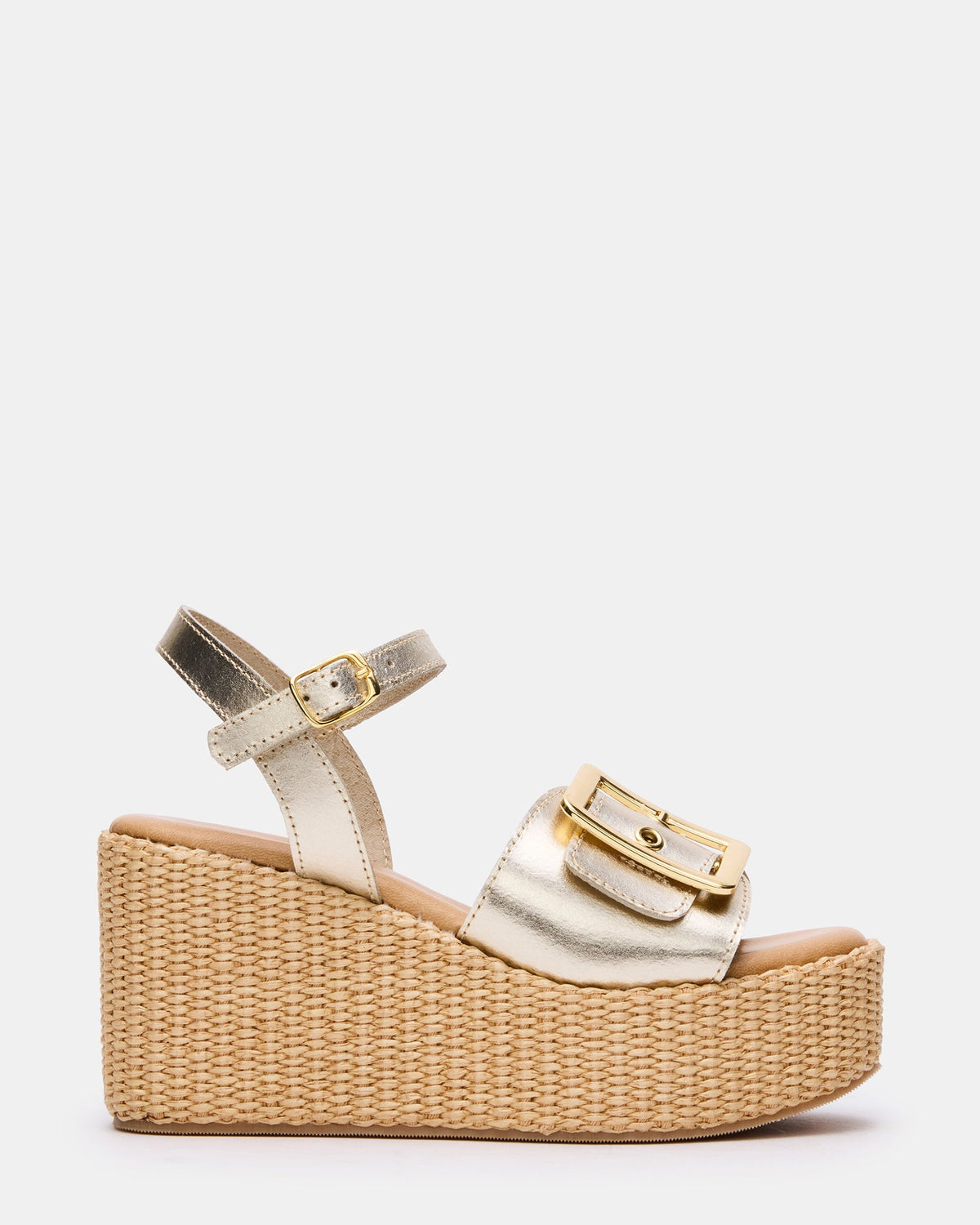 CIDER Gold Leather Platform Wedge Women's Sandal - Steve Madden
