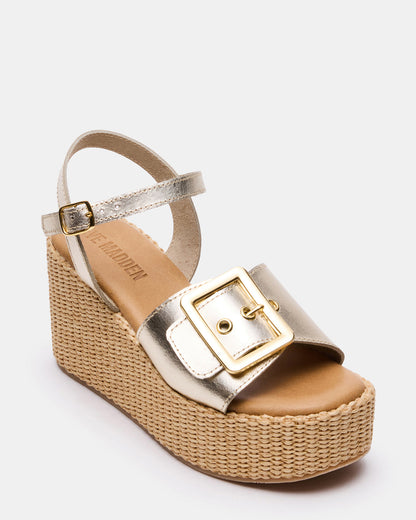 CIDER Gold Leather Platform Wedge Women's Sandal - Steve Madden